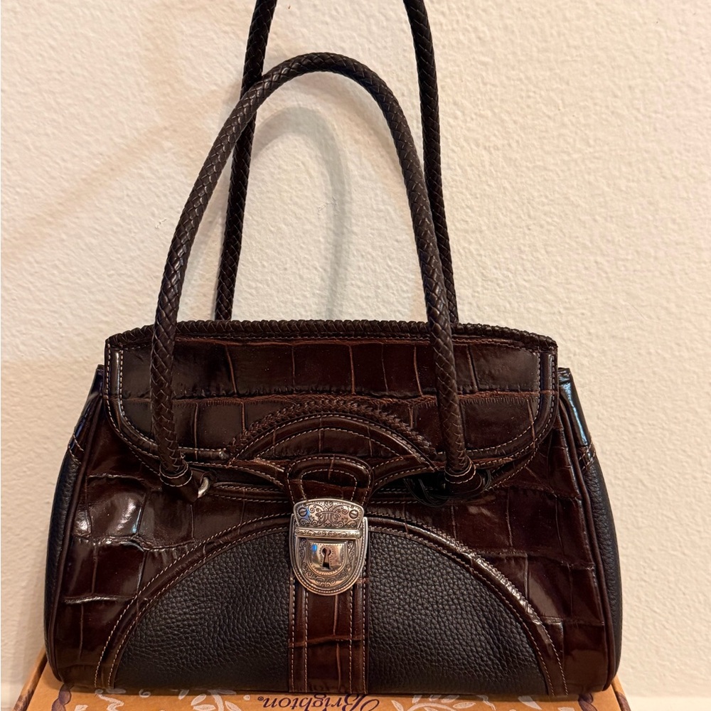 Loreen Pebbled Black Leather And Brown Croc-Embossed Leather